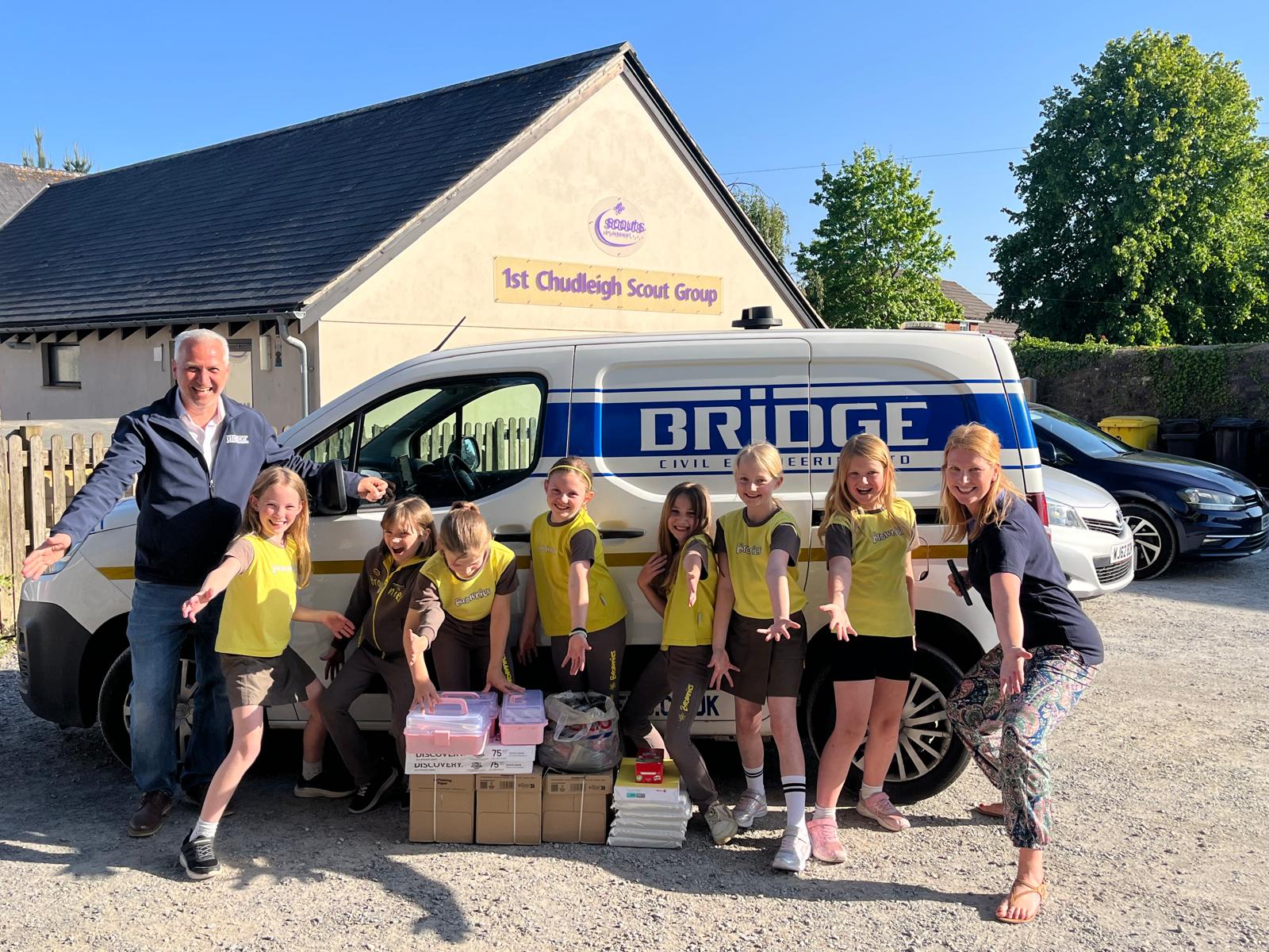 Bridge team with the 1st Chudleigh Scout Group beside a Bridge van